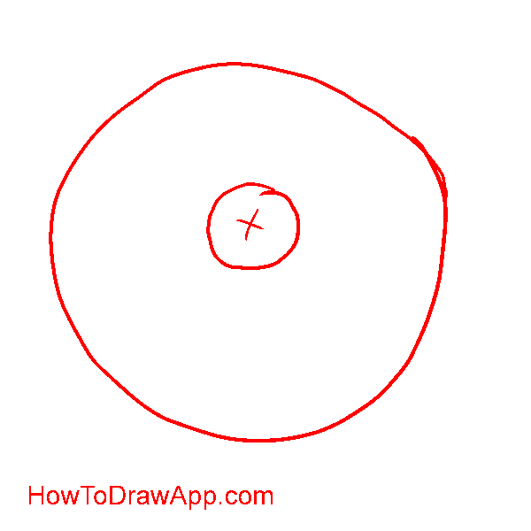 Imagine big peony flower. Then mark the middle of the flower and draw two circles around it. The size of a large circle is the size of your flower. Small circle is a center of your flower.