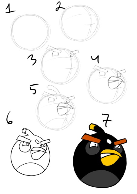 drawing tutorial how to draw a black angry bird step by step