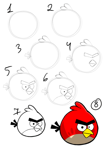 how to draw angry bird step by step instruction