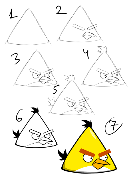 Пошаговая инструкция как рисовать желтую злую птицу ангри бердс